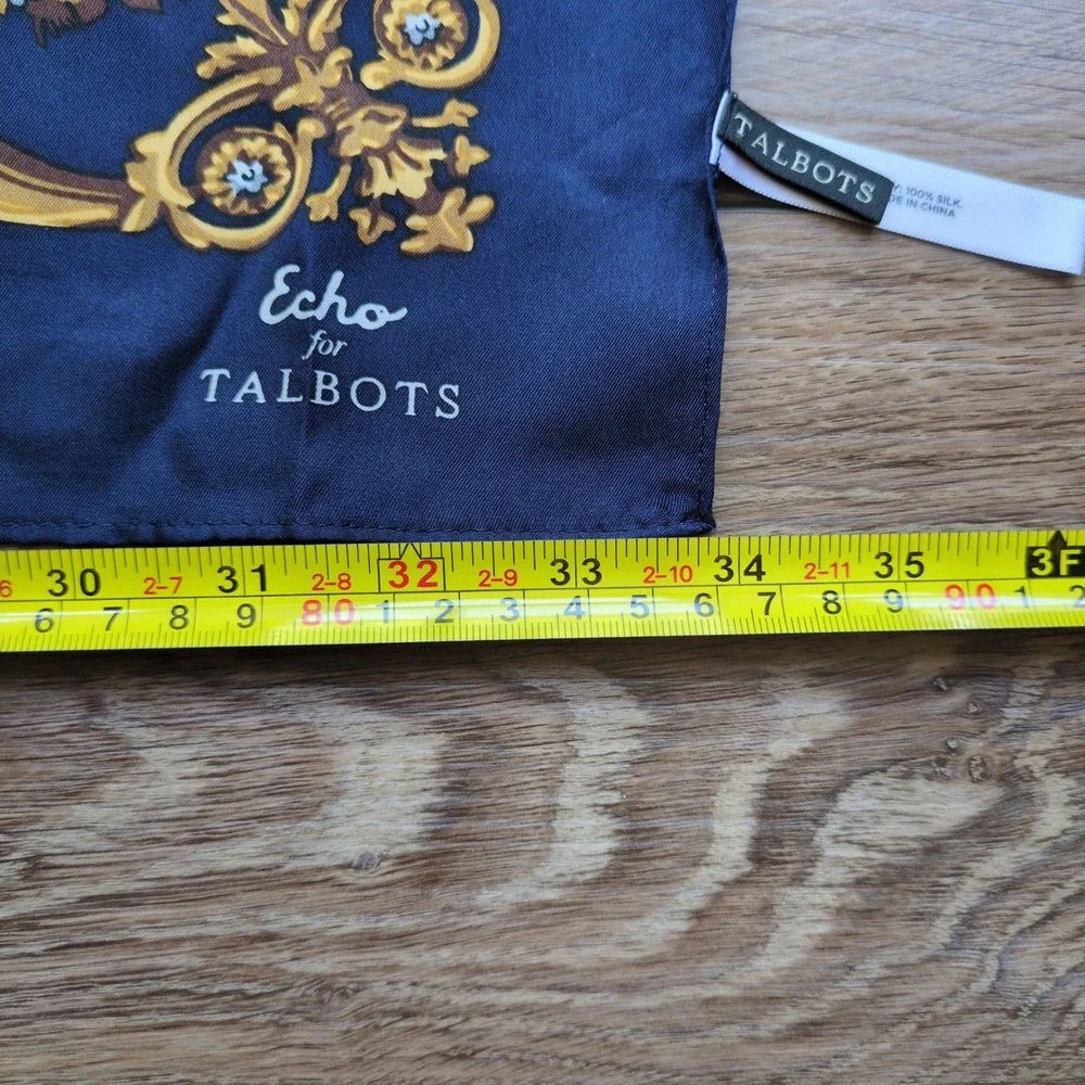 Echo for Talbots Silk Holiday Scarf 12 Days of Christmas Silk Clock Navy Blue